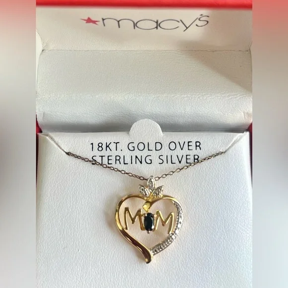 Macy's Gold and Silver Heart Necklace with Precious Stone SOLD! - Picture 6 of 8